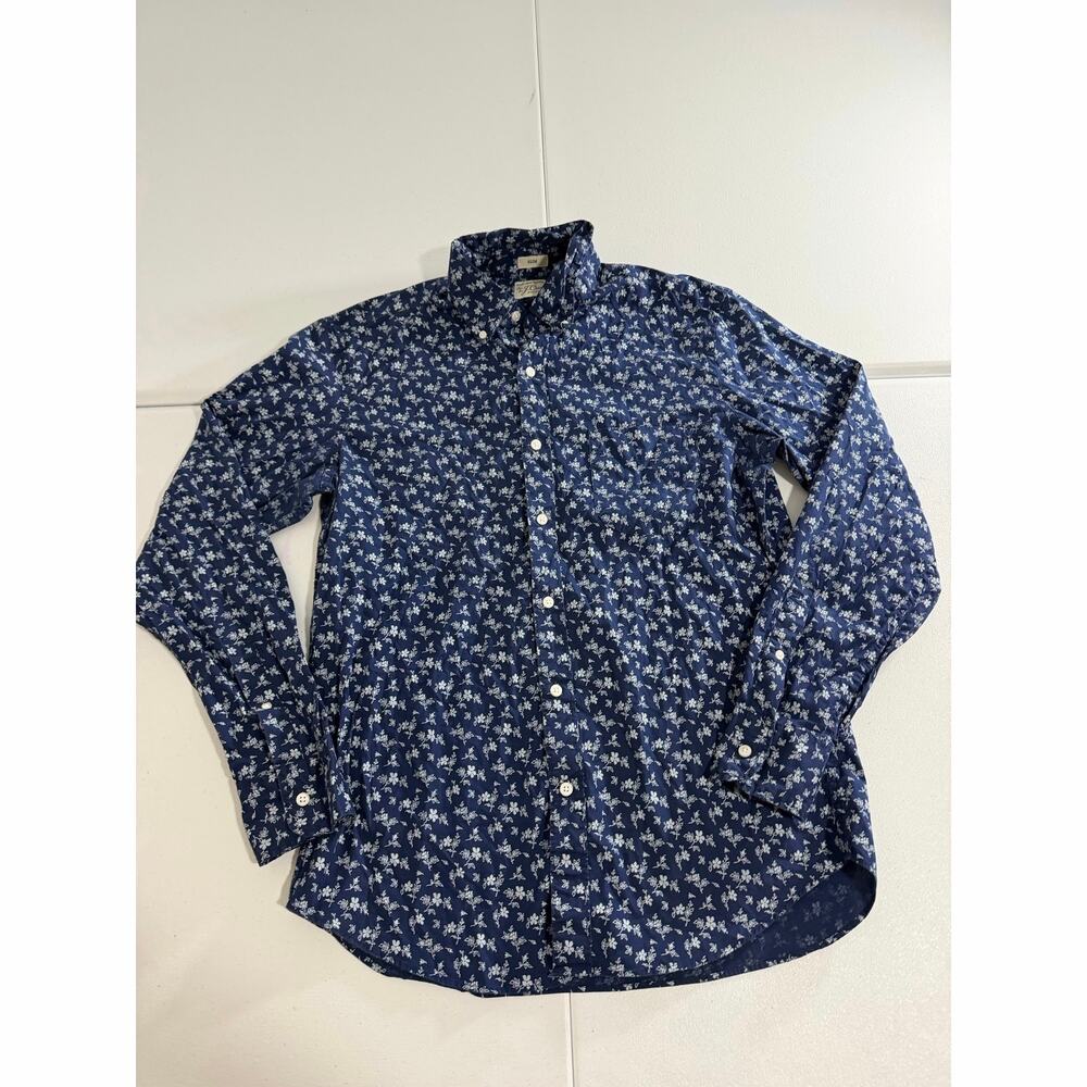 J.Crew Secret Wash Shirt Mens Medium Slim Blue Floral Print Button Up Cotton